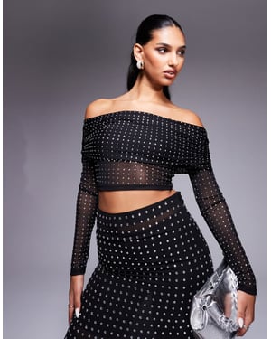 ASOS DESIGN hotfix off shoulder long sleeve top in black