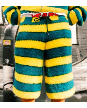 Labelrail x OliBrom fluffy longline shorts in yellow and green stripe co-ord