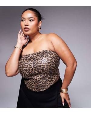 ASOS DESIGN Curve leather look corset top in leopard
