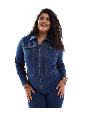 ASOS DESIGN Curve long sleeve stretch 70's jumpsuit in dark blue