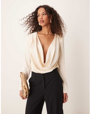 ASOS DESIGN satin cowl bodysuit in oyster