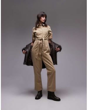 Topshop short sleeve jumpsuit in stone