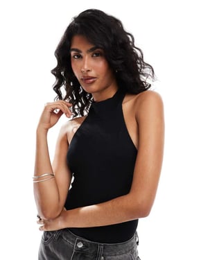 ONLY seamless ribbed halterneck body in black