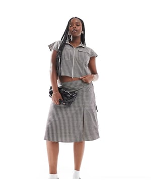 COLLUSION Plus wrap midi skirt co ord in check