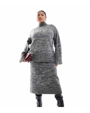 Vero Moda Curve knitted midi skirt co-ord in mono melange