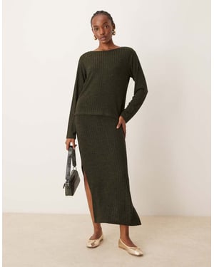 JDY ribbed midi skirt co-ord in khaki