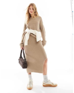 Vero Moda fluffy midi skirt co-ord in beige
