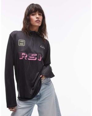 Resume high neck quarter zip oversized sporty top with pink logo