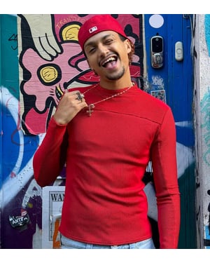 Labelrail x OliBrom fitted long sleeve ribbed top in red