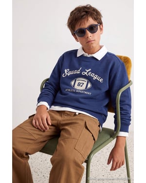 TRENDYOLKIDS Pojkar Mörkblå Enfärgad Lång, Regular fit Sweatshirts
