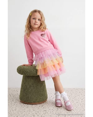 TRENDYOLKIDS Flickor Rosa Med grafiskt tryck Midi Lång A-linje Klänningar