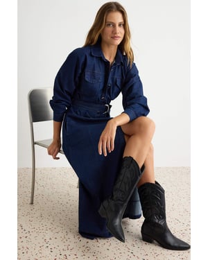TRENDYOLMİLLA Dames Blauw Effen Maxi Lang A-lijn Jurken