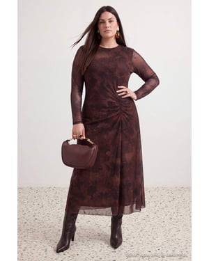 Trendyol Curve Dames Bruin Met grafische print Maxi Lang A-lijn Grote maten Jurk