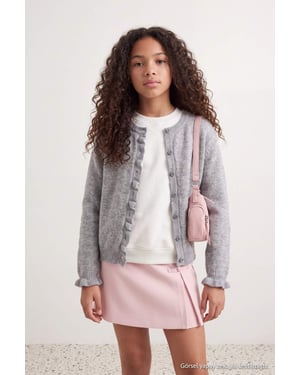 TRENDYOLKIDS Flickor Grå Enfärgad Lång, Figursydd Cardigans