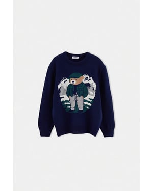 TRENDYOLKIDS Jongens Donkerblauw Met grafische print Lang, Regular fit Truien