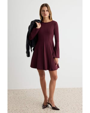 TRENDYOLMİLLA Dames Paars Effen Kort / Mini Lang Skater Jurken