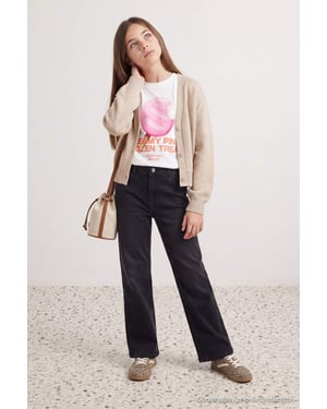 TRENDYOLKIDS Flickor Grå Med grafiskt tryck Hög midja Jeans