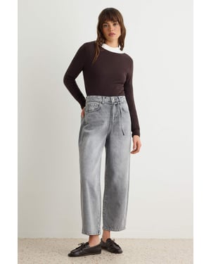 TRENDYOLMİLLA Dames Grijs Effen Barrel-model Hoge taille Jeans