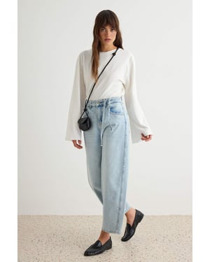 TRENDYOLMİLLA Dames Donkerblauw Effen Barrel-model Hoge taille Jeans