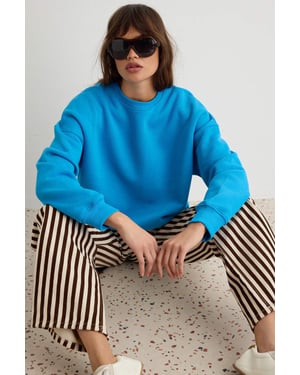 TRENDYOLMİLLA Dames Blauw Effen Lang, Oversized Sweatshirts