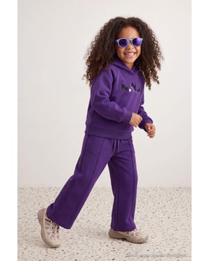 TRENDYOLKIDS Flickor Lila Enfärgad Lång, Regular fit Tvådelat Set