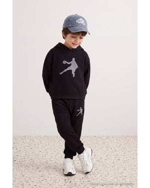 TRENDYOLKIDS Pojkar Svart Enfärgad Lång, Regular fit Tvådelat Set