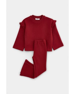 TRENDYOLKIDS Flickor Vinröd Enfärgad Lång, Regular fit Tvådelat Set