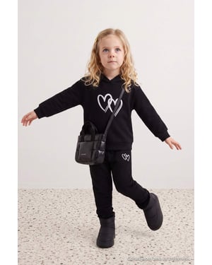 TRENDYOLKIDS Flickor Svart Enfärgad Lång, Regular fit Tvådelat Set