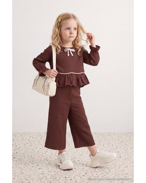 TRENDYOLKIDS Flickor Vinröd Enfärgad Kort Regular fit Tvådelat Set