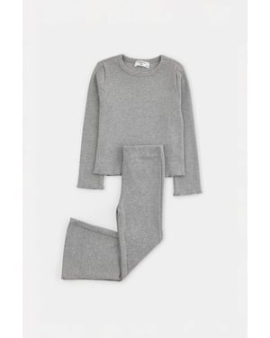 TRENDYOLKIDS Flickor Grå Enfärgad Lång, Regular fit Tvådelat Set