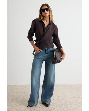 TRENDYOLMİLLA Dames Bruin Effen Lang, Regular fit Overhemden