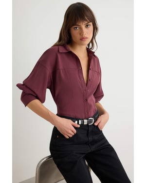 TRENDYOLMİLLA Dames Paars Effen Lang Slim fit Overhemden