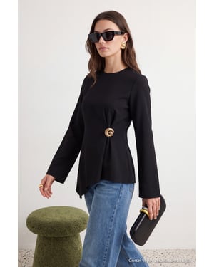 Trendyol Modest Dam Svart Enfärgad Lång, Regular fit Modest Tunikor