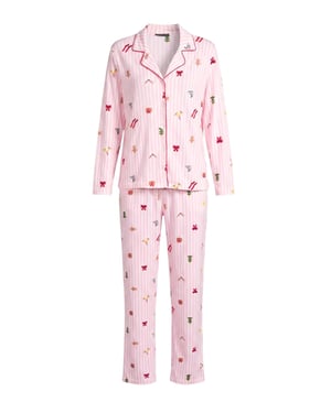 TRENDYOLMİLLA Dames 2-pack Roze Kerst- Lang, Regular fit Pyjama- Sets