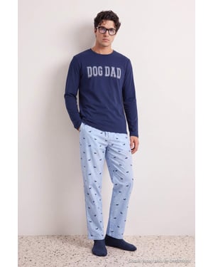 TRENDYOL MAN Herr Mörkblå Med slogan Lång, Regular fit Pyjamas- Set