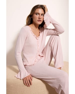 TRENDYOLMİLLA Dam Rosa Enfärgad Lång Loungewear Regular fit Pyjamas- Set