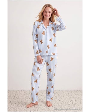 TRENDYOLMİLLA Dam 2-pack Blå Med grafiskt tryck Lång, Regular fit Pyjamas- Set
