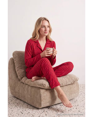 TRENDYOLMİLLA Dames 2-pack Rood Met grafische print Lang, Regular fit Pyjama- Sets