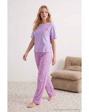 TRENDYOLMİLLA Dam 2-pack Lila Djurmönster Kort Loungewear Regular fit Pyjamas- Set