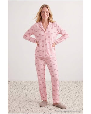 TRENDYOLMİLLA Dames 2-pack Roze Met grafische print Lang, Regular fit Pyjama- Sets