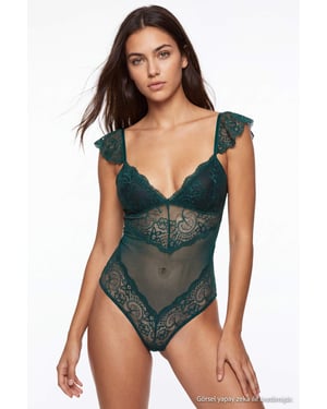 TRENDYOLMİLLA Dam Grön Enfärgad Ärmlös Figursydd Bodys
