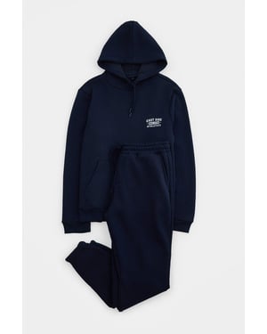 TRENDYOL MAN Herr Mörkblå Med slogan Lång, Regular fit Träningsoverall Set