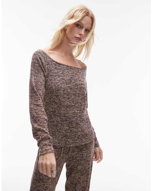 Resume boat neck long sleeve space dye lightweight jumper in brown melange co-ord