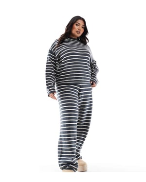 Pieces Curve high neck jumper co-ord in grey blue stripe