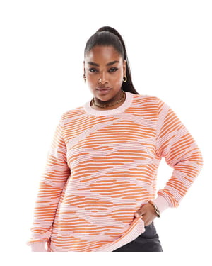 ONLY Curve textured jumper in pink and orange print