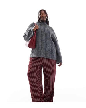 Pieces Curve longline jumper with high neck in grey