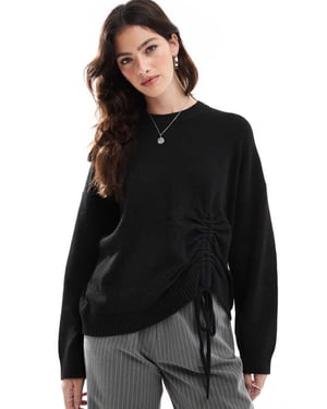 French Connection crew neck jumper with ruched tie front in black