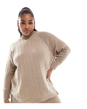 ONLY Curve high neck knitted lightweight knitted jumper co-ord in sand