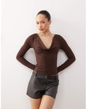 Motel Renice cowl long sleeeve top in bitter chocolate