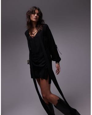 Topshop deep drape mini shirt dress in black